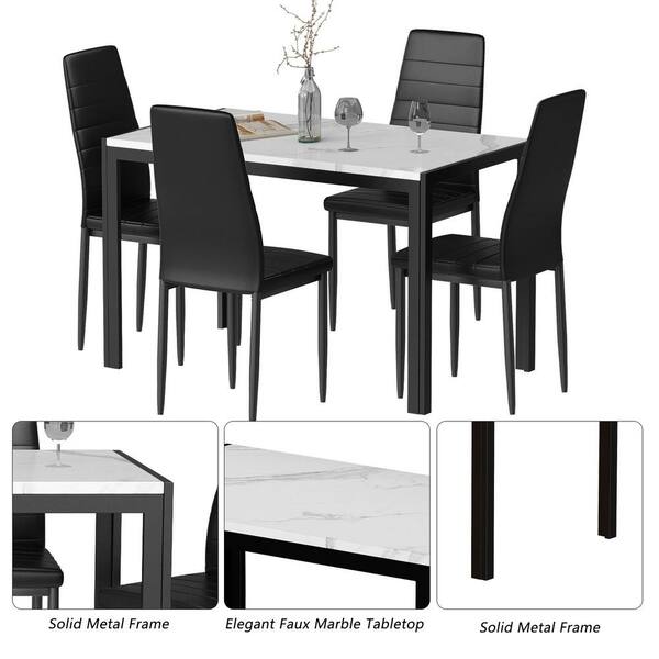 mieres Eureka 5-Pieces Faux Marble Top Dining Table Set with 4
