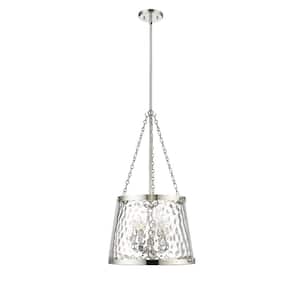 Adabella 200W 5 Light Polished Nickel Pendant Light Clear Hammered Shade