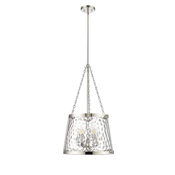 Adabella 200-Watt 5-Light Polished Nickel Pendant-Light Clear Hammered Shade