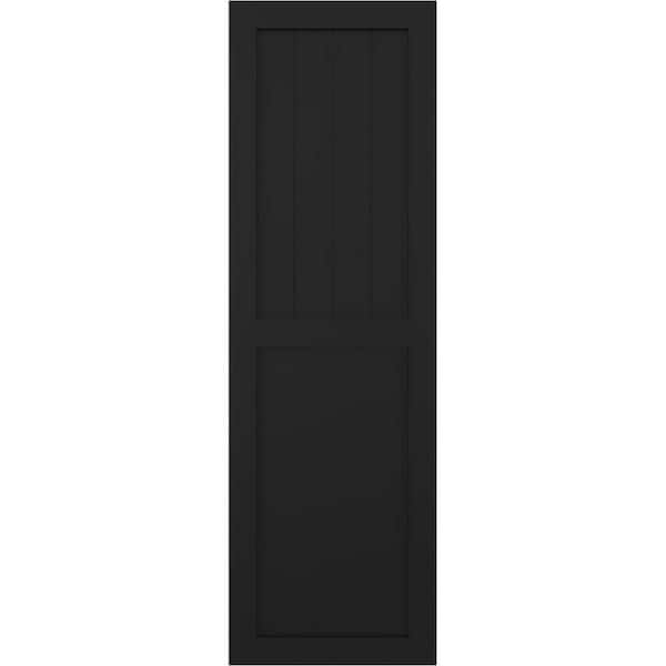 Ekena Millwork 15 in. x 64 in. PVC True Fit Farmhouse/Flat Panel Combination Fixed Mount Board and Batten Shutters Pair in Black