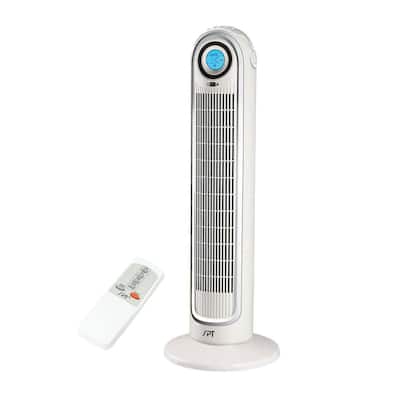 33 in. 3-Speeds Tower Fan in White with Carry Handle, Oscillating, Remote Control, Sleep Function and Timer