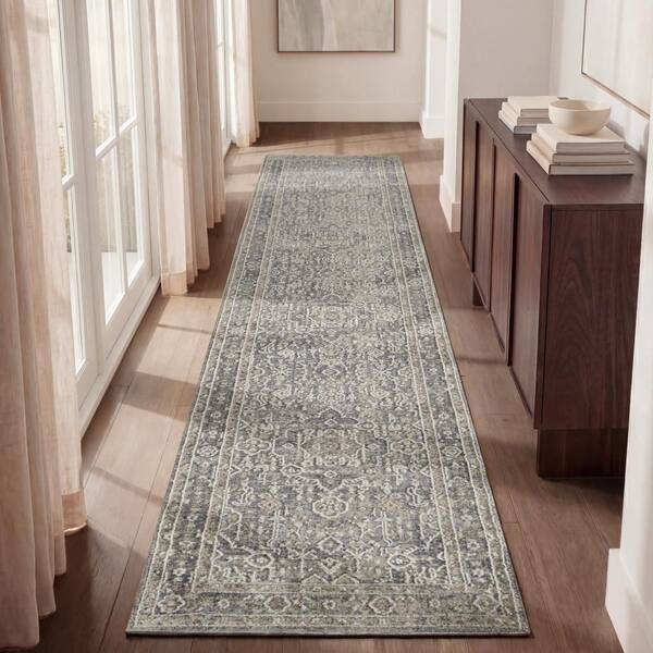 Harbor Blue 2 ft. x 10 ft. Floral Traditional Runner Area Rug