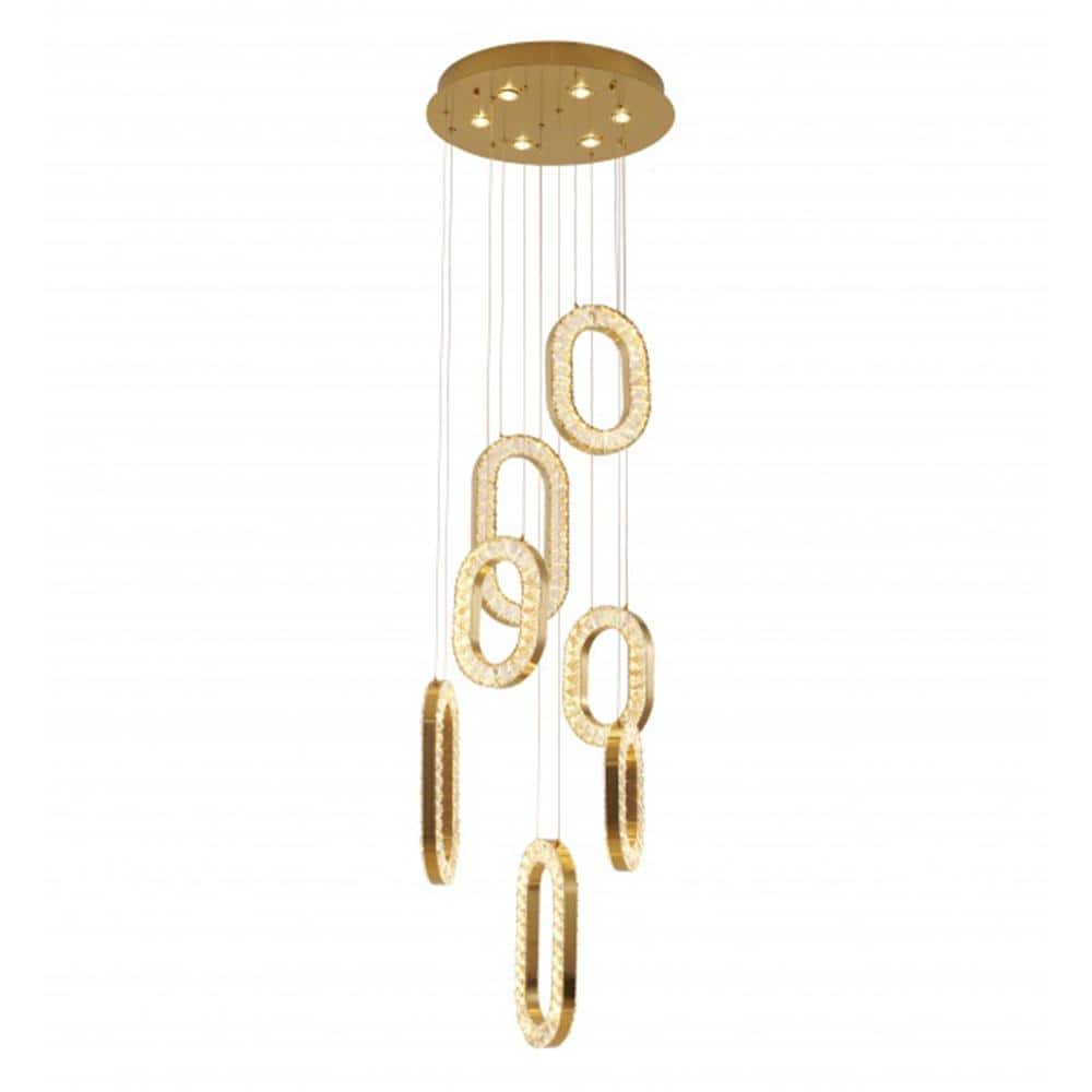 Libey 7-Light dimmable Integrated LED Gold Crystal Circle Chandelier for Li