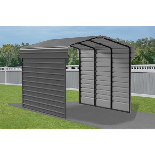 Arrow 10 ft. W x 15 ft. D x 9 ft. H Charcoal Galvanized Steel Carport with 2-Side Wall Kits