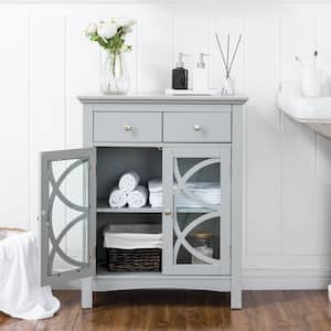 26 in. W x 12.4 in. D x 32.11 in. H Freestanding Floor Cabinet with Double Doors and Drawer in Gray