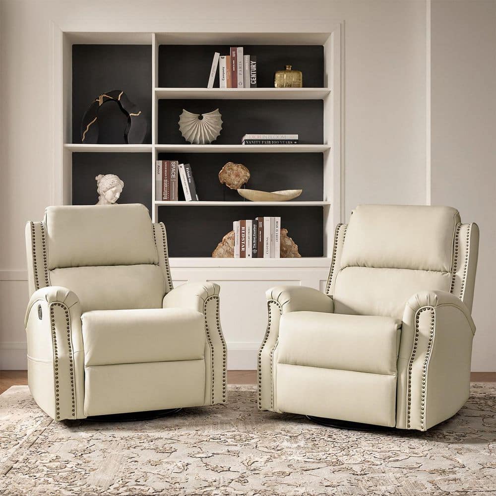 JAYDEN CREATION Felisa Beige Transitional Genuine Leather Glider ...