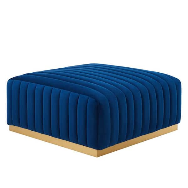 MODWAY Conjure Gold Navy Channel Tufted Performance Velvet Ottoman