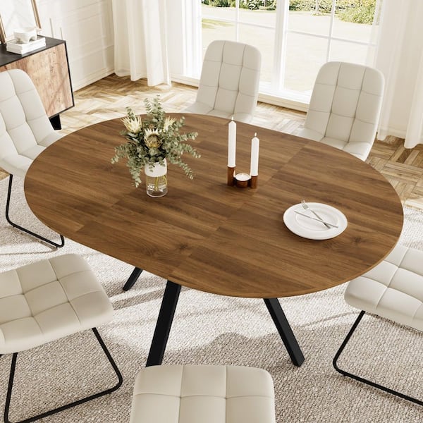 GOJANE 7-Pieces Round Walnut MDF Top Extendable ining Table Set