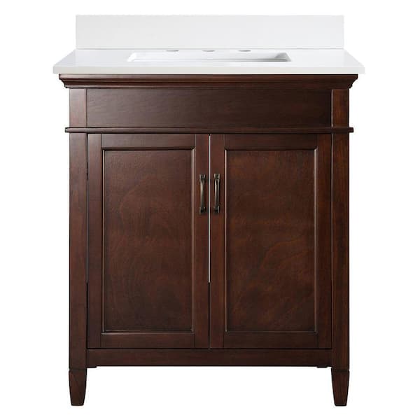 Home Decorators Collection Ashburn 31 in. Single Sink Mahogany Bath Vanity with White Quartz Top (Assembled)