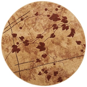 Somerset Latte 6 ft. x 6 ft. Botanical Contemporary Round Area Rug