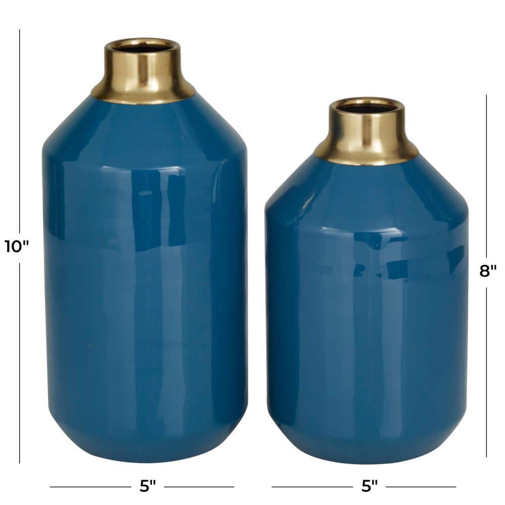 Blue and Gold Metal Vase Set with Round Design