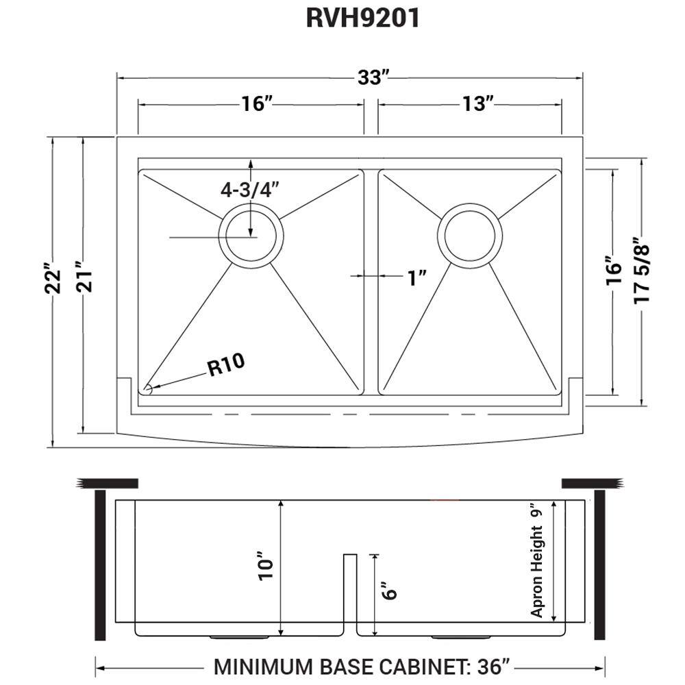 33" Stainless Steel Farmhouse Double Bowl Kitchen Sink