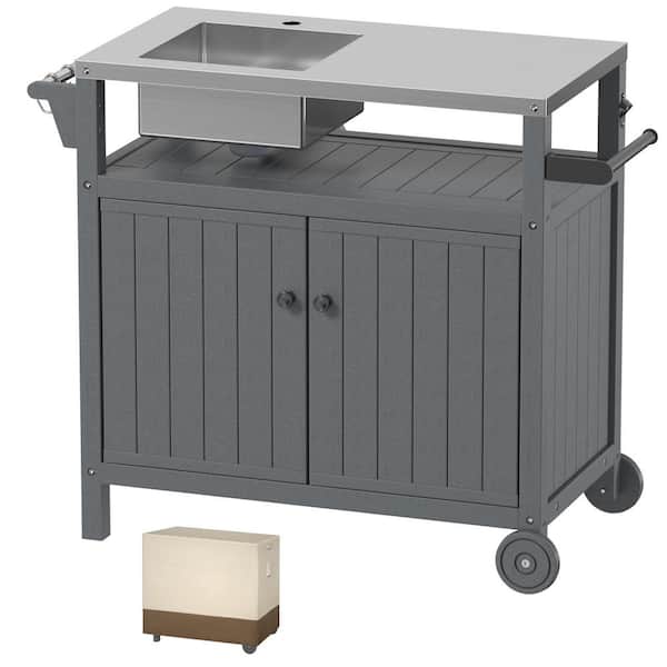 Unbranded Outdoor Kitchen Series HEPE Grill Table\Sink 42 in. 304-Stainless Steel Freestanding Modular Kitchen Sink Station Gray