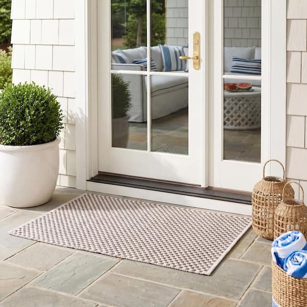 Courtyard Beige/Brown Doormat 2 ft. x 4 ft. Solid Indoor/Outdoor Patio Area Rug