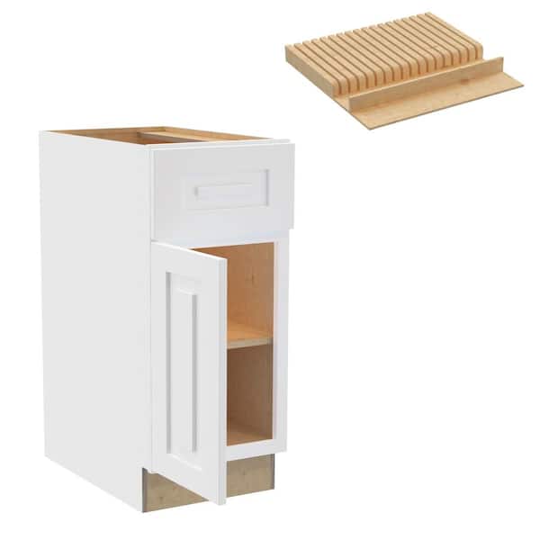 Home Decorators Collection Grayson 15 in. W x 24 in. D x 34.5 in. H Assembled Plywood Base Kitchen Cabinet in Pacific White with Knife Block LH