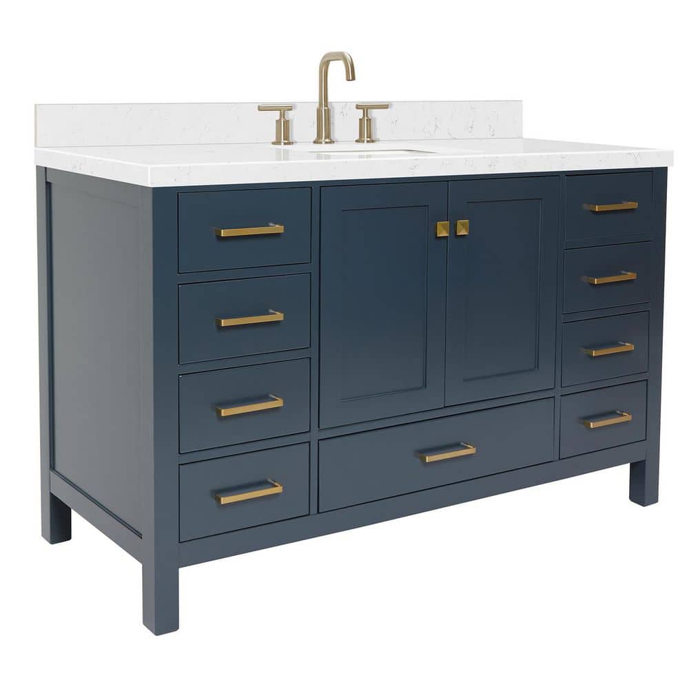 Midnight Blue Single Sink Vanity with Carrara Quartz Top