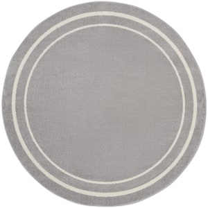 Essentials Grey/Ivory 4 ft. x 4 ft. Round Solid Contemporary Indoor/Outdoor Area Rug