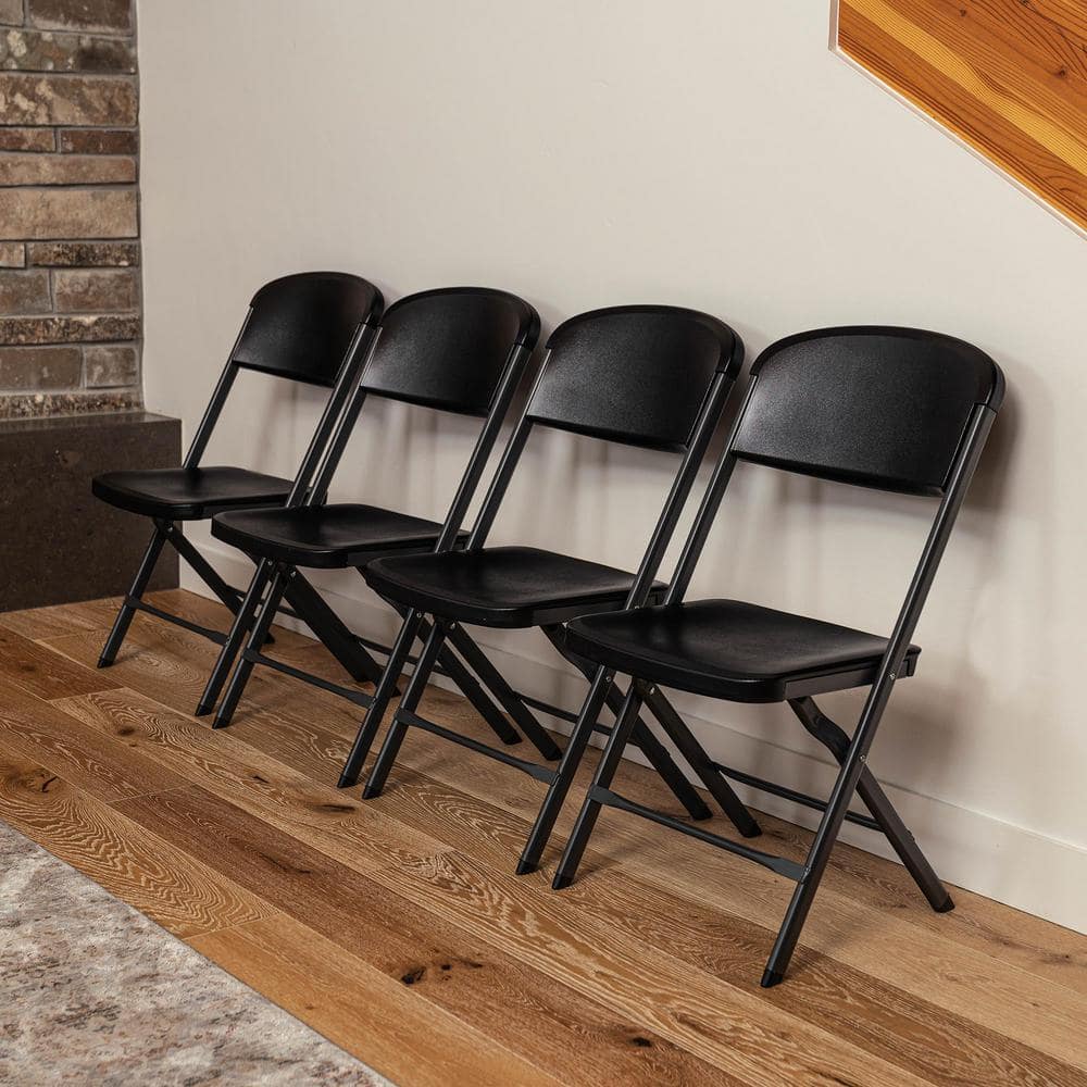 Black Steel and Polyethylene Folding Chair Set, 4-Pack