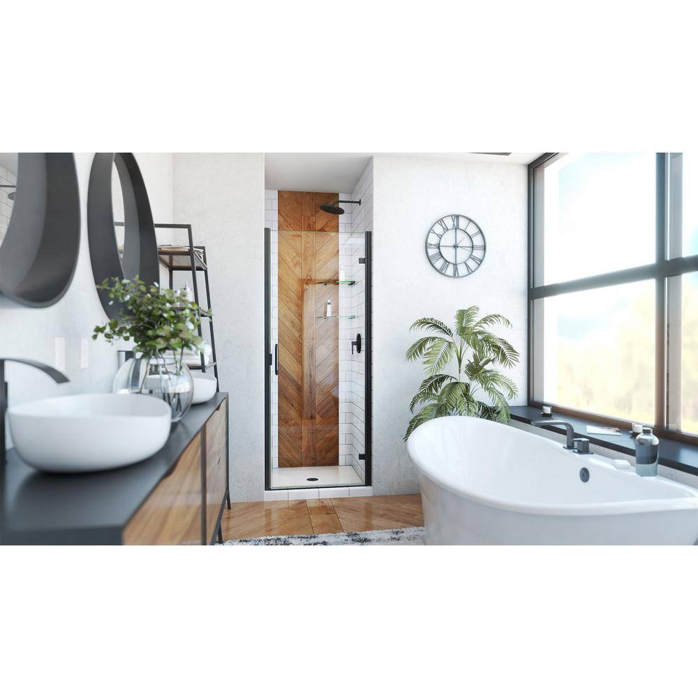 Matte Black and Clear Glass Semi-Frameless Swing Shower Door