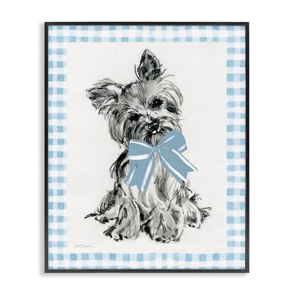 Stupell Industries Yorkie with Plaid Border by Carol Robinson Black Framed Animal Giclee Art Print 20 in. x 16 in.