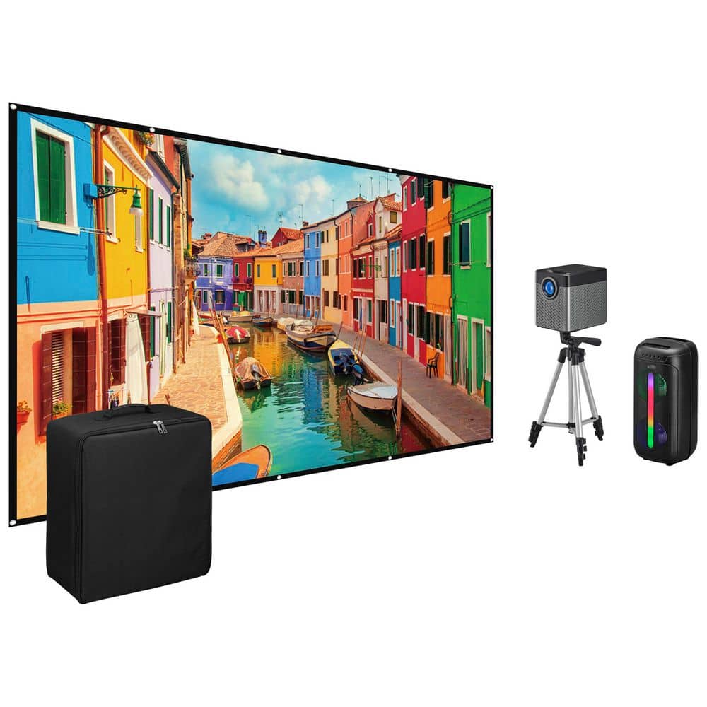 Movie Projector Bundle-1280 x 720 Native Resolution, 720p, 120 in. Screen, Bluetooth Speaker, Tripod