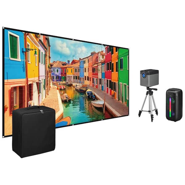 Movie Projector Bundle-1280 x 720 Native Resolution, 720p, 120 in. Screen, Bluetooth Speaker, Tripod