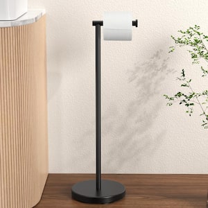 Bathroom Freestanding Toilet Paper Holder 26 in. H Tissue Roll Holder Floor Stand in Matte Black