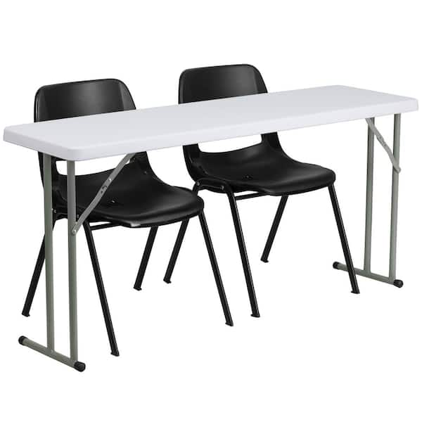 Carnegy Avenue 60 in. Black Plastic Tabletop Plastic Seat Folding Table and Chair Set