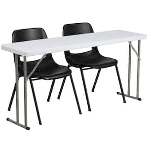 60 in. Black Plastic Tabletop Plastic Seat Folding Table and Chair Set