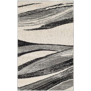 Retro Light Grey/Ivory Doormat 3 ft. x 5 ft. Striped Area Rug