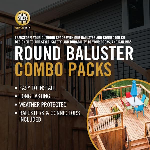 NUVO IRON 26 in x 1 in Round Baluster And Connector Combo Kit for Decks And Stairs