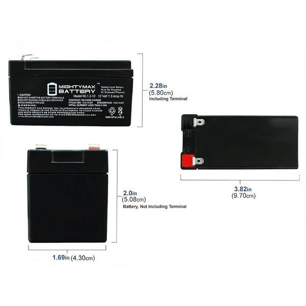 thumbnail image 2 of MIGHTY MAX BATTERY 12V 1.3Ah SLA Battery Replacement For Diamec DM12-1.3 - 3 Pack MAX3535918... 2 of 13