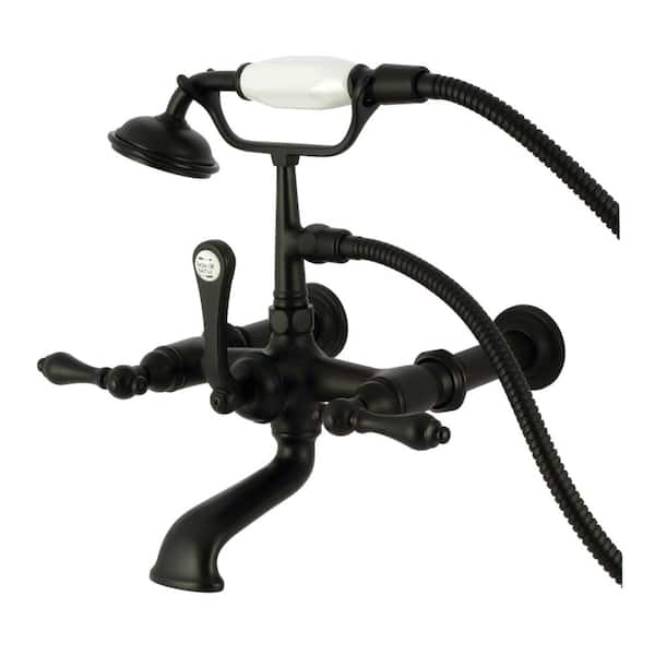 Kingston Brass Vintage 3-Handle Wall-Mount Clawfoot Tub Faucet with Hand Shower in Matte Black