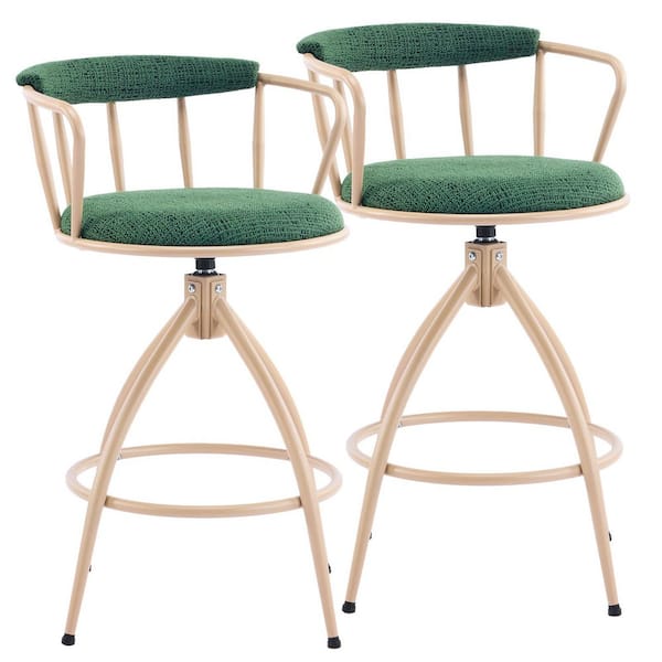 2pcs Green Rough Sisal Cushion Khaki Sprayed Plastic Iron Feet with Swivel Bar Stool