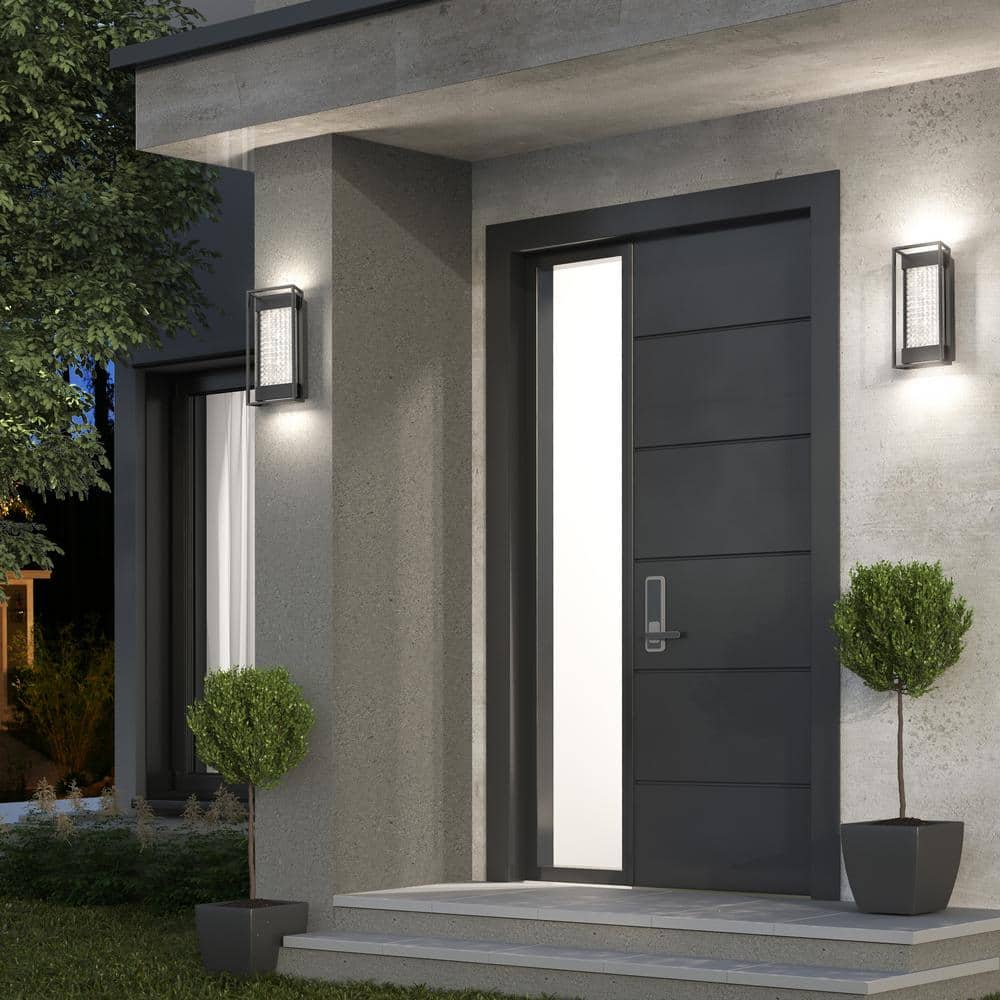 Black Medium Steel Modern Outdoor LED Lantern Sconce