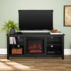 Essential 58 in. Black TV Stand fits TV up to 60 in. with Adjustable Shelves Electric Fireplace