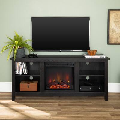 Essential 58 in. Black TV Stand fits TV up to 60 in. with Adjustable Shelves Electric Fireplace