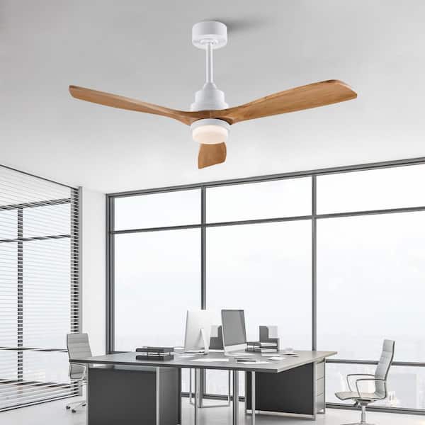52 in. LED Light Oak 3-Blade Wood Propeller Ceiling Fan with Remote, Downrod Mount