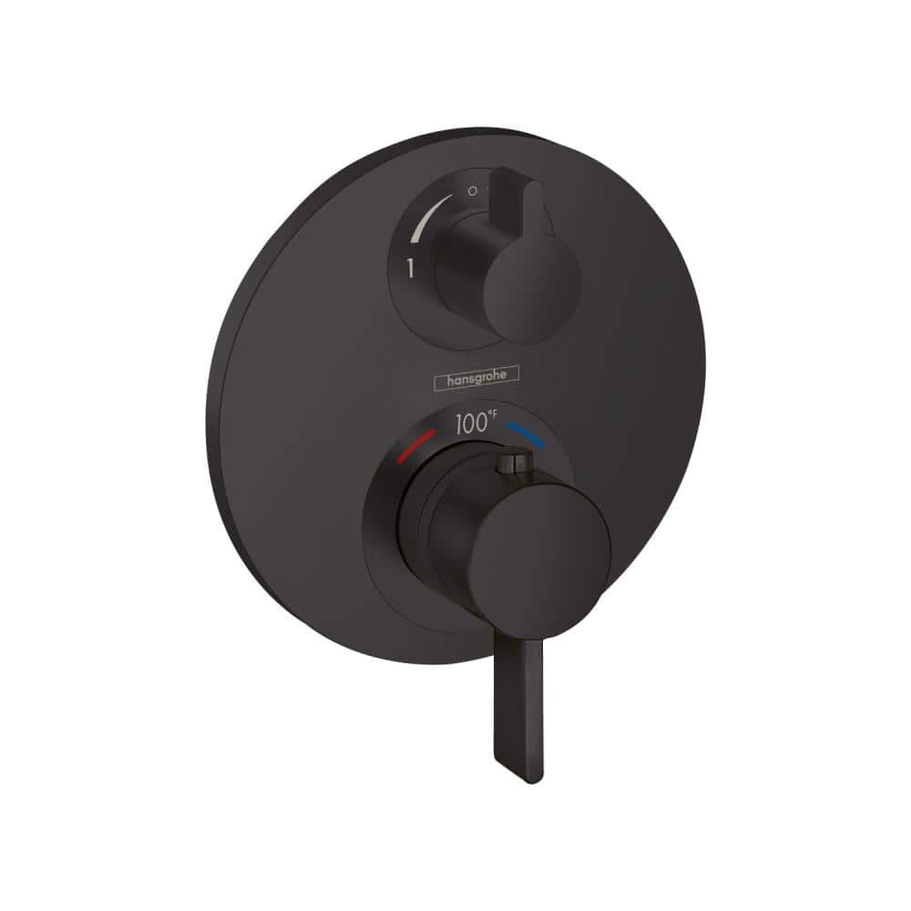 Matte Black Modern Thermostatic Shower Valve Trim with Diverter