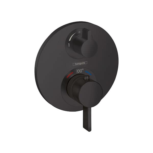 Hansgrohe Ecostat S 2-Handle Wall Mount Shower Trim Kit in Matte Black Valve Not Included