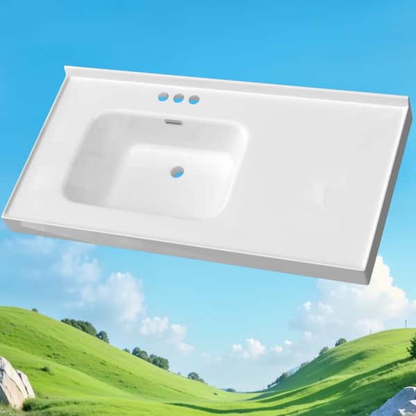 Ebo 43 in. W x 22 in. D Solid Surface Rectangular Single Sink Vanity Top with Backsplash and Left Basin White Countertop