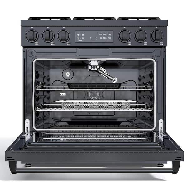 36 in. 6-Burner Slide-In Gas Range with 6.0 cu. ft. Oven, Steam Clean, Air Fry and LP Conversion Kit in Black