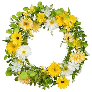 20 in. Artificial Floral Daisy Floral Single Wreath