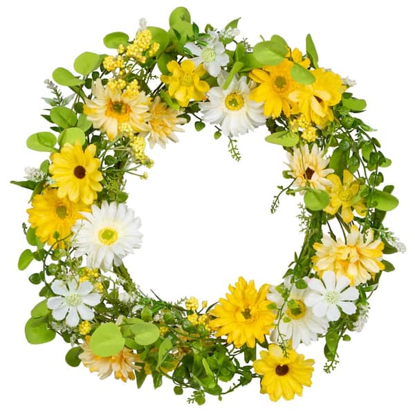 GERSON INTERNATIONAL 20 in. Artificial Floral Daisy Floral Single Wreath