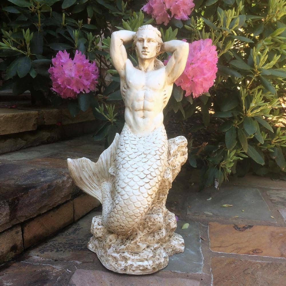 Antique White Sexy Merman Mermaid Statue for Indoor/Outdoor