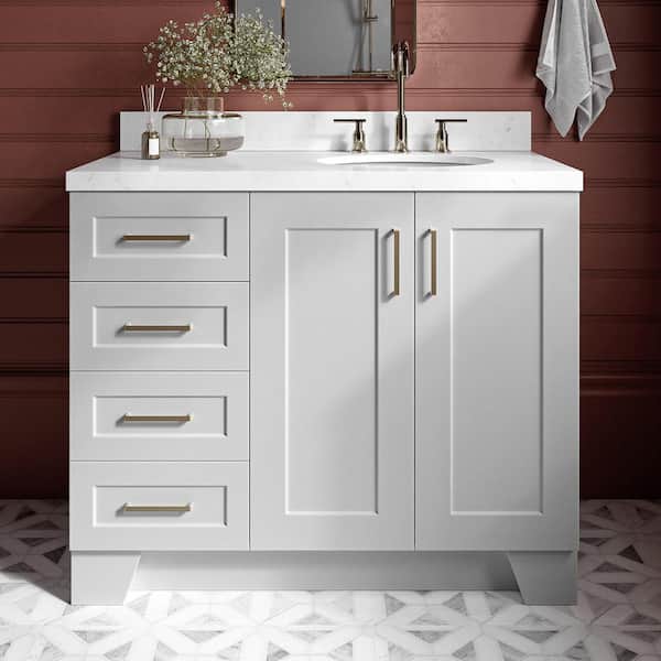 ARIEL Taylor 42.25 in. W x 22 in. D x 36 in. H Single Sink Freestanding Bath Vanity in Grey with Carrara Quartz Top