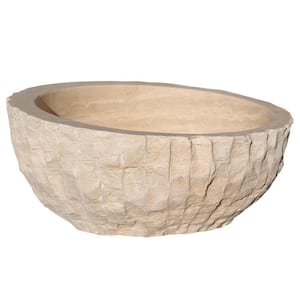 Angled Chiseled Natural Stone Vessel Sink in Beige