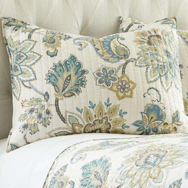 LEVTEX HOME Palladium Grey 3-Piece Blue Paisley Floral Cotton Full/Queen  Quilt Set L48601FQS - The Home Depot