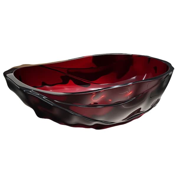 Moray 67 in. x 37.6 in. Resin Translucent Stone Flatbottom Solid Surface Freestanding Soaking Bathtub in Fiery Red