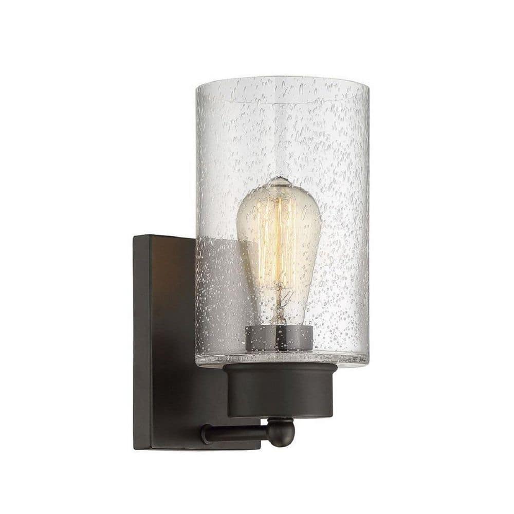 Elegant Outdoor 1-Light Oil Rubbed Bronze Wall Sconce with Clear Seeded Glass